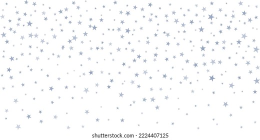 Silver stars vector background, sparkling Christmas confetti falling isolated on white. magic shining flying stars glitter backdrop, sparkle border