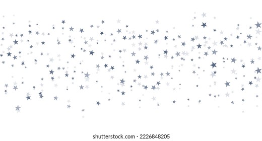 Estrellas plateadas de fondo vectorial, confeti navideño que cae aislado en blanco. estrellas voladoras mágicas brillan fondo, borde brillante