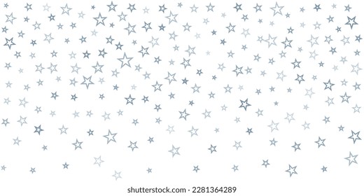 Silver stars vector background, sparkling Christmas confetti falling isolated on white. magic shining flying stars glitter backdrop, sparkle border
