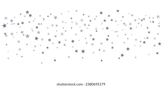 Silver stars vector background, sparkling Christmas confetti falling isolated on white. magic shining flying stars glitter backdrop, sparkle border