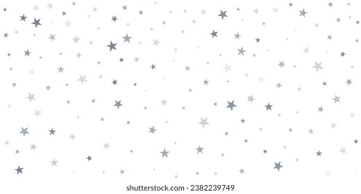 Silver stars vector background, sparkling Christmas confetti falling isolated on white. magic shining flying stars glitter backdrop, sparkle border