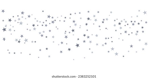 Estrellas plateadas de fondo vectorial, confeti navideño que cae aislado en blanco. estrellas voladoras mágicas brillan fondo, borde brillante