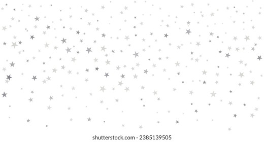 Estrellas plateadas de fondo vectorial, confeti navideño que cae aislado en blanco. estrellas voladoras mágicas brillan fondo, borde brillante