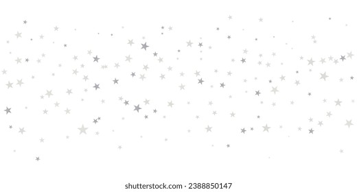 Silver stars vector background, sparkling Christmas confetti falling isolated on white. magic shining flying stars glitter backdrop, sparkle border