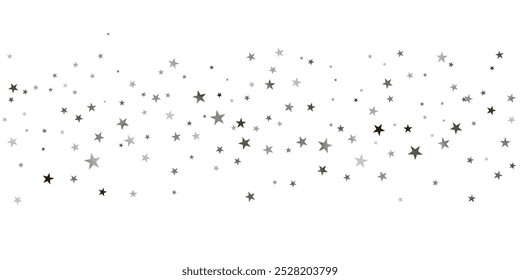 Silberne Sterne, Vektorhintergrund, funkelndes Weihnachtskonfetti, fallende Magie, funkelndes Funkeln, fliegende Sterne, glitzernder Rand