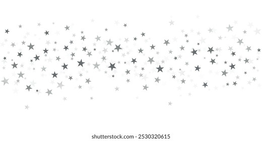 Silver stars vector background, sparkling Christmas confetti falling magic shining sparkles, flying stars glitter border