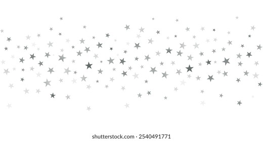 Silver stars vector background, sparkling Christmas confetti falling magic shining sparkles, flying stars glitter border