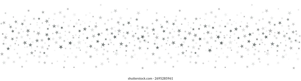 Estrelas de prata fundo vetorial, bordas de confete de Natal cintilante, caindo cintilantes isolados no branco. Brilhante estrelas voadoras reluzente fundo,
