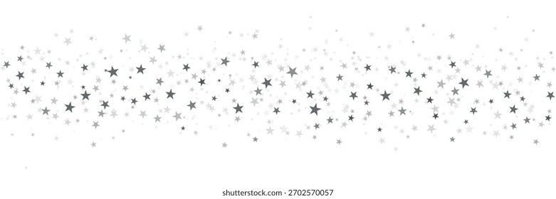 Estrelas prateadas vetor fundo, brilhante Natal confete borda. As estrelas voadoras brilhantes brilham.