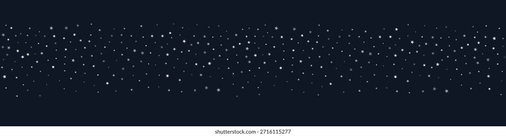 Silver stars vector background, sparkling Christmas confetti falling. magic shining flying stars glitter backdrop, sparkle border