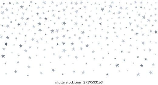 Silver stars vector background, sparkling Christmas confetti falling isolated on white. magic shining flying stars glitter backdrop, sparkle border