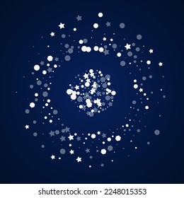Silver Stars Vector Blue Background. Glow Shine Dots Pattern. Glitter Snowflake Invitation. Subtle Snowfall Texture.