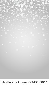 Silver Stars Vector Grey Background. Overlay Subtle Confetti Illustration. Glitter Dots Invitation. Chrismas Snowstorm Postcard.