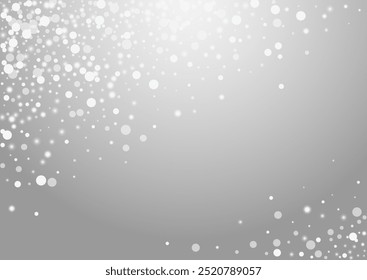 silberne Sterne, vektorgrauer Hintergrund. Weiße minimale Schneeflocke Tapete. Magisches Konfetti-Design. Shine Schneesturm Hintergrund.