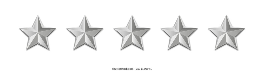 Silver Stars vector illustration. 3D Shiny Silver Star Vector Icon Collection