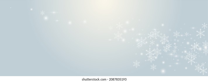 Silver Stars Vector Panoramic Transparent Background. Grey Glitter Flake Pattern. Minimal Snowstorm Banner. Chrismas Snow Backdrop.