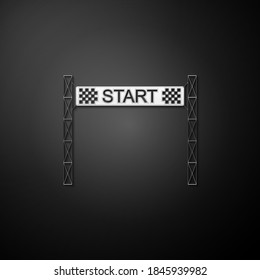 Silver Starting line icon isolated on black background. Start symbol. Long shadow style. Vector.