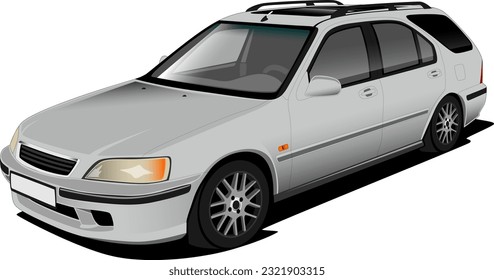 silver station wagon estate style car front side wheels vector illustration retro classic oldschool