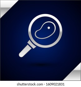 Silver Steak meat in frying pan icon isolated on dark blue background.  Vector Illustration