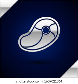 Silver Steak meat icon isolated on dark blue background.  Vector Illustration