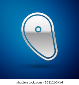 Silver Steak meat icon isolated on blue background.  Vector Illustration