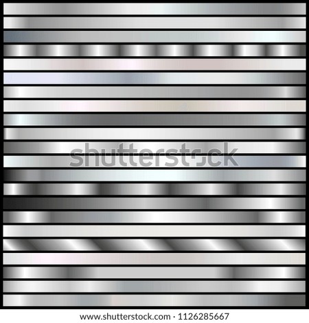 Silver, steel, chrome gradients vector set. Set of metallic textures. Vector illustration