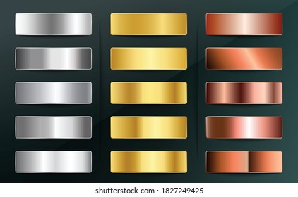 Silver Steel Chromium Platinum Aluminium Gold Bronze Copper Metallic Gradients Set