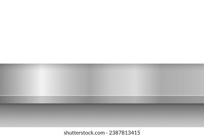 Silver steel countertop, empty shelf. mockup of table top. Metal kitchen countertop. Vector illustration. Eps 10.