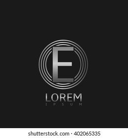 Silver steel E letter logo for business company