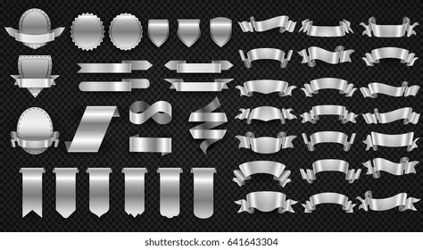 Silver and steel ribbons, metal wrapping banners vector set