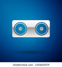 Silver Stereo speaker icon isolated on blue background. Sound system speakers. Music icon. Musical column speaker bass equipment. Vector Illustration