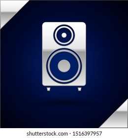 Silver Stereo speaker icon isolated on dark blue background. Sound system speakers. Music icon. Musical column speaker bass equipment.  Vector Illustration
