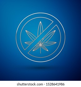 Silver Stop marijuana or cannabis leaf icon isolated on blue background. No smoking marijuana. Hemp symbol.  Vector Illustration