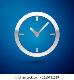 Silver Stopwatch icon isolated on blue background. Time timer sign. Vector Illustration