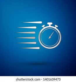 Silver Stopwatch icon isolated on blue background. Time timer sign. Chronometer sign. Vector Illustration