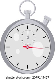 silberne Stoppuhr, Illustration, Vektorgrafik auf weißem Hintergrund.