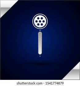Silver Strainer spoon icon isolated on dark blue background.  Vector Illustration