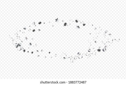 Silver Streamer Shiny Vector Transparent Background. Decoration Serpentine Branch. Confetti Fun Plant. Silver Anniversary Template.