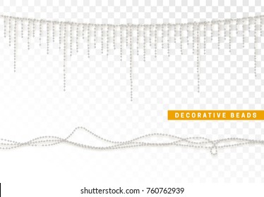 Silver string beads realistic isolated. Decorative design element bead.