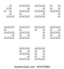 Silver studded 0-9 numbers set, collection isolated on white background.