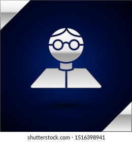 Silver Student icon isolated on dark blue background.  Vector Illustration