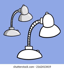 Silver stylish table lamp for home and office, cartoon-style drawing, vector illustration, coloring books