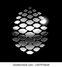 Silver stylized pinecone. Vector illustration
