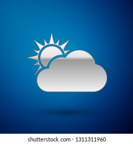 Silver Sun and cloud weather icon isolated on blue background. Vector Illustration