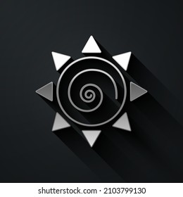 Silver Sun icon isolated on black background. Long shadow style. Vector