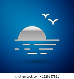 Silver Sunset icon isolated on blue background.  Vector Illustration