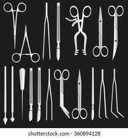 silver surgical instruments and tools for surgery eps10