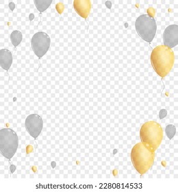 Silver Surprise Background Transparent Vector. Toy Creative Background. Golden Birthday Air. Baloon Abstract Design.