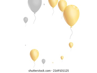 Silver Surprise Background White Vector. Confetti Event Illustration. Gold Light Balloon. Air Concept Frame.