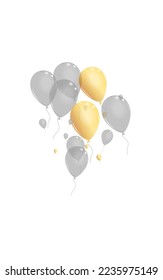 Silver Surprise Background White Vector. Balloon Fun Border. Gray Streamers Helium. Ballon Ribbon Card.